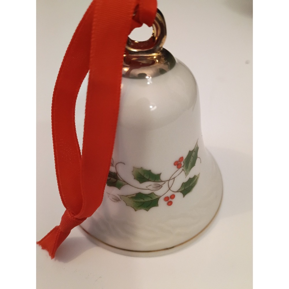 Royal Limited Holly Holiday Porcelain Bell Ornament Christmas Gold Trim Japan